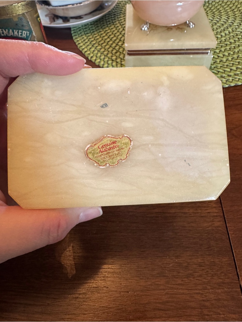 Genuine Alabaster Decorative Trinket Box - Cream